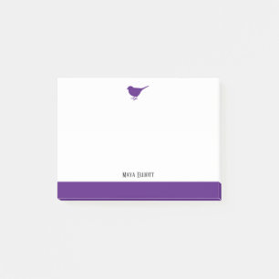 Wit met Kleine Paarse Vogel & Rand + Naam Post-it® Notes