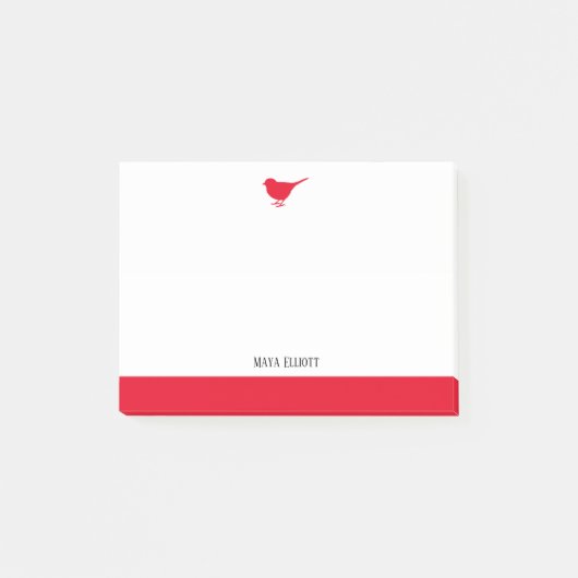 Wit met Kleine Rode Vogel & Rand + Naam Post-it® Notes (Voorkant)
