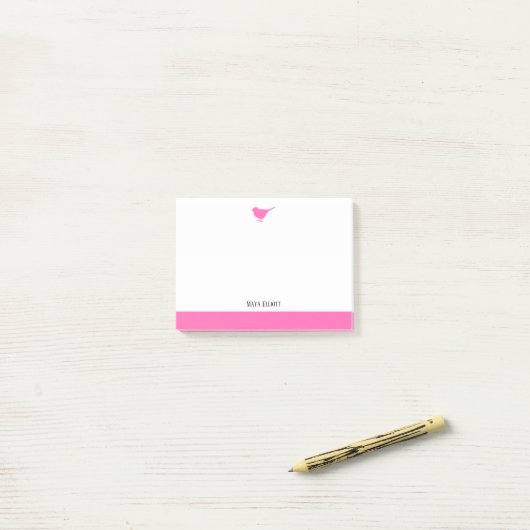 Wit met Little Pink & Border + Naam Post-it® Notes (Op bureau)