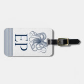Wit met marineblauw octopus en stripes bagagelabel (Voorkant horizontaal)