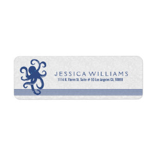 Wit met marineblauw schattige octopus etiket