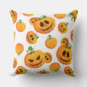 WIT MET ORANJE HALLOWEEN POMPOENEN MET GEZICHTEN KUSSEN