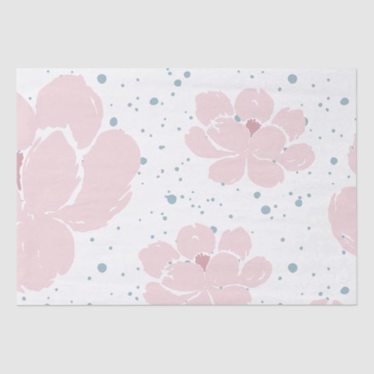 Wit met Pastel Roze Bloemen en Pastel Blue Tissuepapier (Voorkant)