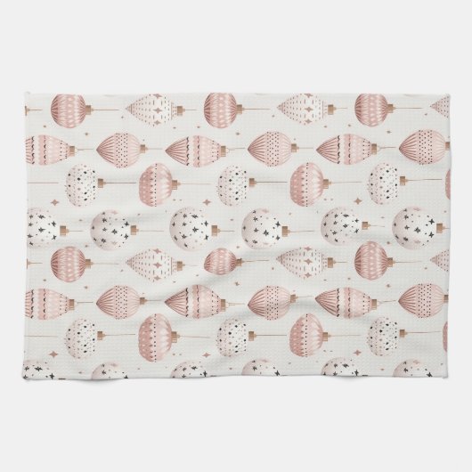 WIT MET PASTELROZE & WITTE ORNAMENTEN THEEDOEK (Horizontaal)