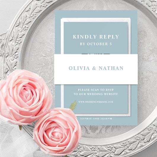 Wit met Poeder Blauwe Tekst | Bruiloft Uitnodigingen Wikkel