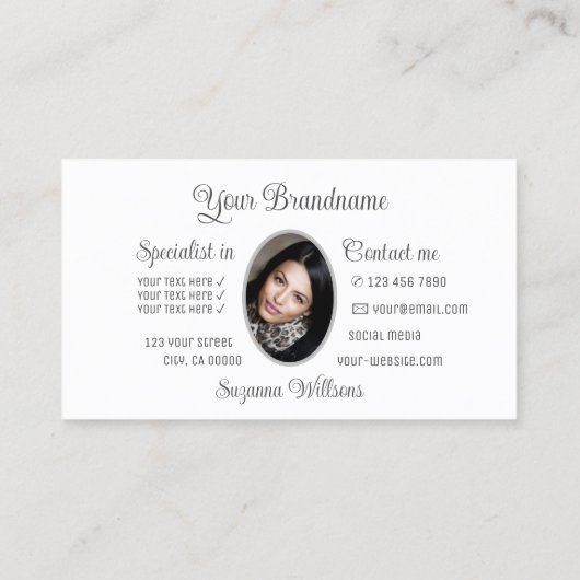 Wit met prachtige grijze hartslag en fotopapier visitekaartje (Achterkant)