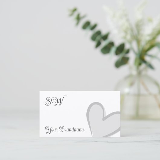 Wit met prachtige grijze hartslag en Monogram Cute Visitekaartje (Staand voorkant)