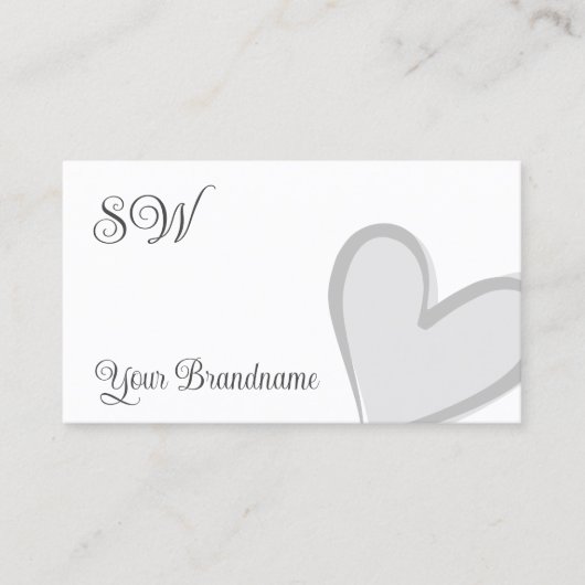 Wit met prachtige grijze hartslag en Monogram Cute Visitekaartje (Voorkant)