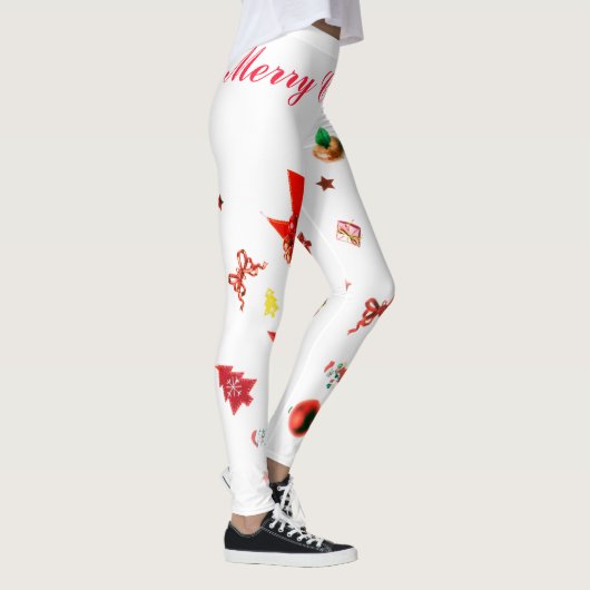 Wit met rode en groene kerstversieringen Leggi Leggings (Rechts)