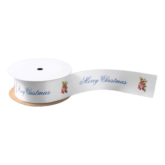 Wit met rode Holly Berries Cadeauverpakking Satijnen Lint (Spoel)