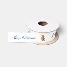 Wit met rode hulstbesjes cadeauverpakking satijnen lint