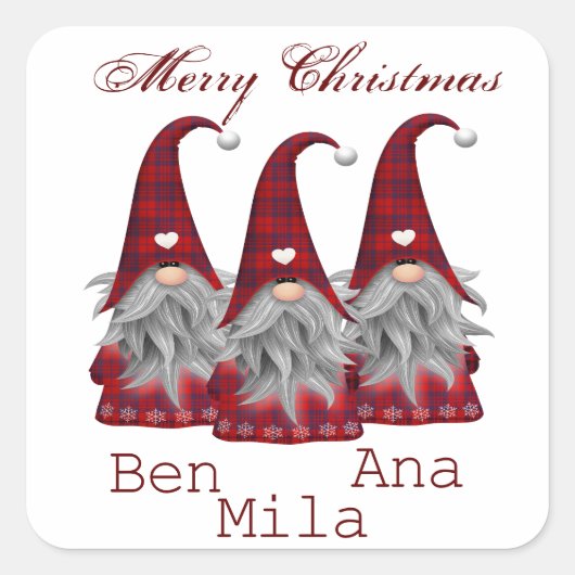 Wit met rode kabouter vierkante sticker (Voorkant)