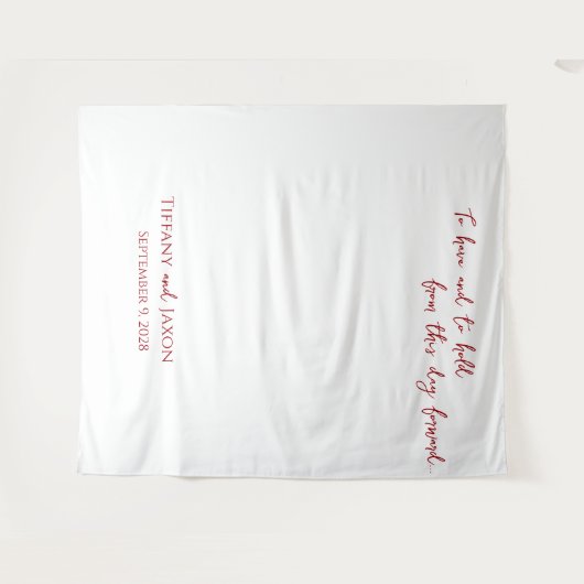 Wit met rode tekst Bruiloftsprijs Wandkleed (Voorkant (horizontaal))