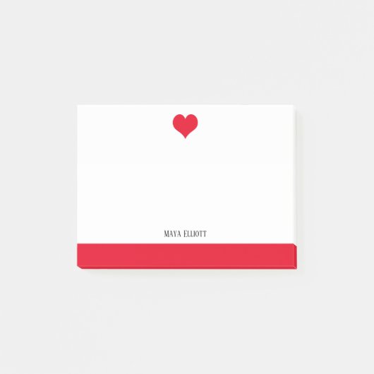 Wit met Rood Hart & Rand & Naam Post-it® Notes (Voorkant)