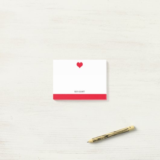 Wit met Rood Hart & Rand & Naam Post-it® Notes (Op bureau)