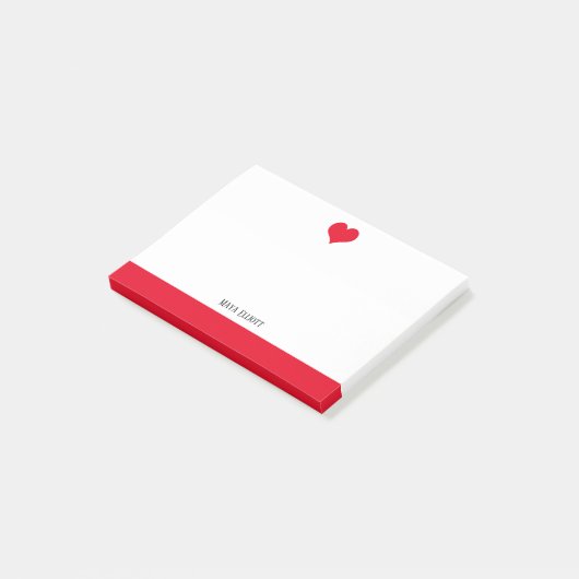 Wit met Rood Hart & Rand & Naam Post-it® Notes (Schuin)