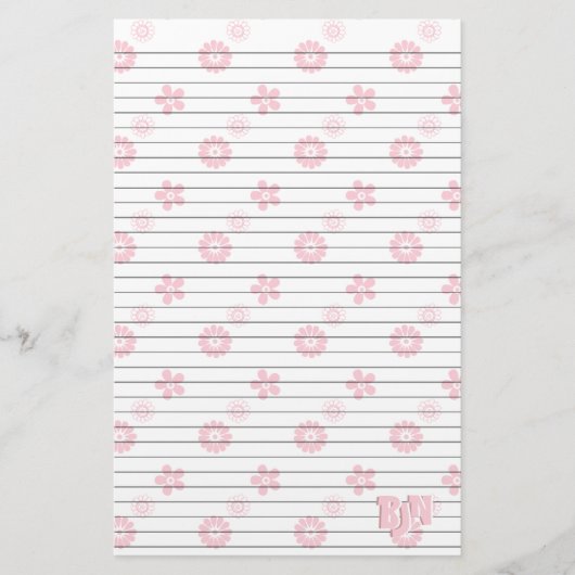 Wit met Roze Bloemen Papier Monogram (Voorkant)
