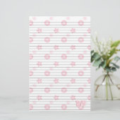 Wit met Roze Bloemen Papier Monogram (Staand voorkant)