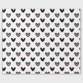 Wit met roze en zwarte harten cadeaupapier (Vlak)
