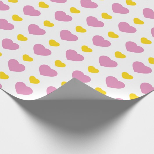 WIT MET ROZE & GELE HARTEN CADEAUPAPIER (Hoek)