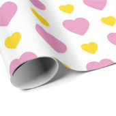 WIT MET ROZE & GELE HARTEN CADEAUPAPIER (Rol Hoek)