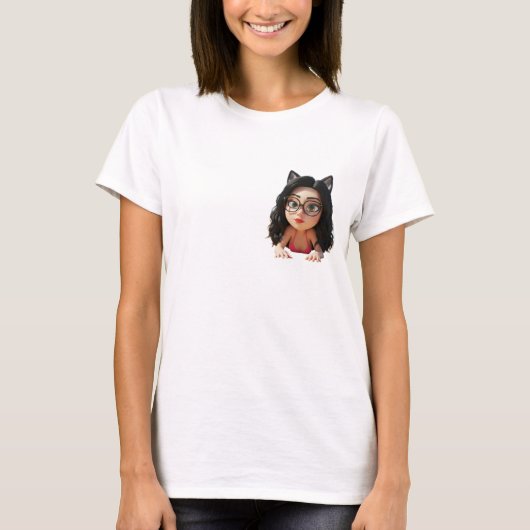 Wit met Schattige krullend haar Meisje Tshirt (Voorkant)
