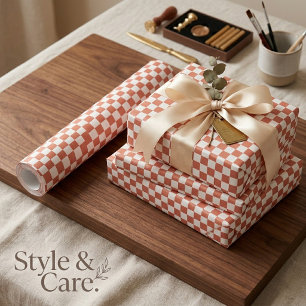 Wit met Terracotta Vierkant Stijl Cadeaupapier