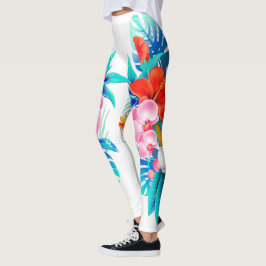 Wit met tropische bloemen Leggings