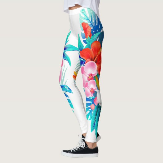 Wit met tropische bloemen Leggings (Links)