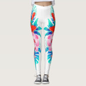 Wit met tropische bloemen Leggings (Voorkant)