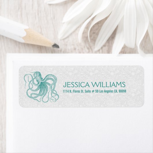 Wit met Turquoise Cute Octopus Label (Insitu)