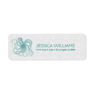 Wit met Turquoise Cute Octopus Label