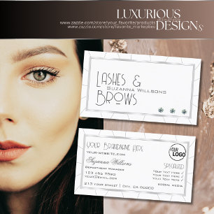 Wit met zilveren frame glinsterende diamanten en l visitekaartje