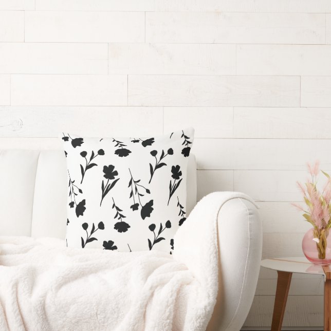 Wit met Zwart Bloemen Patroon Kussen (Bank)