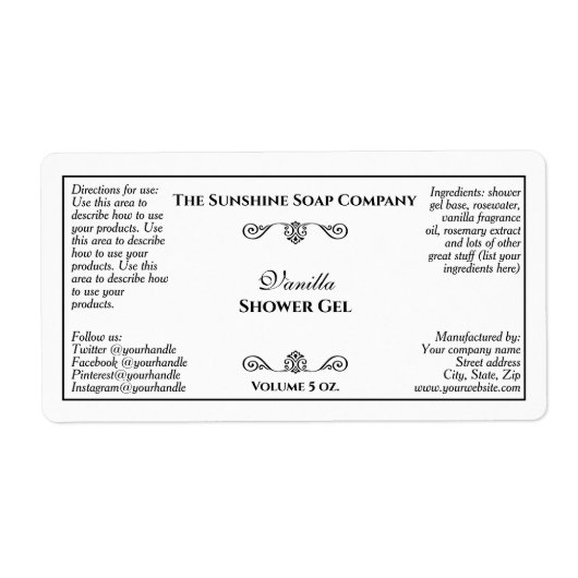 , wit met zwart, cosmetisch etiket (Voorkant)