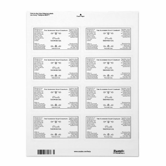 , wit met zwart, cosmetisch etiket (Full Sheet)