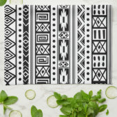 Wit met zwart-wit Ikat naadloos patroon Theedoek (Gevouwen)