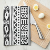 Wit met zwart-wit Ikat naadloos patroon Theedoek (Quarter Fold)