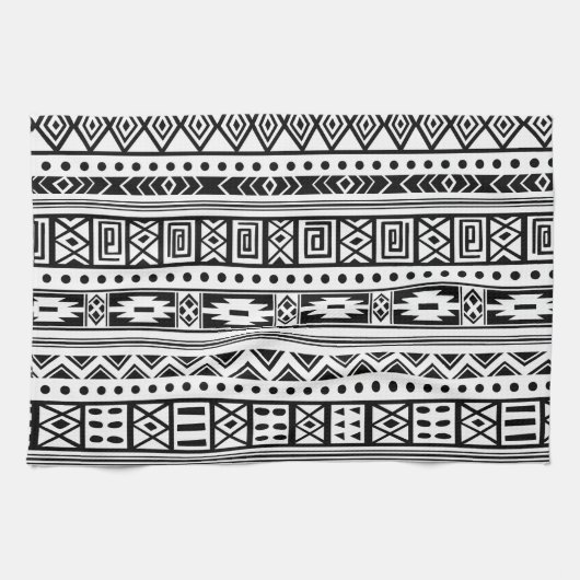 Wit met zwart-wit Ikat naadloos patroon Theedoek (Horizontaal)