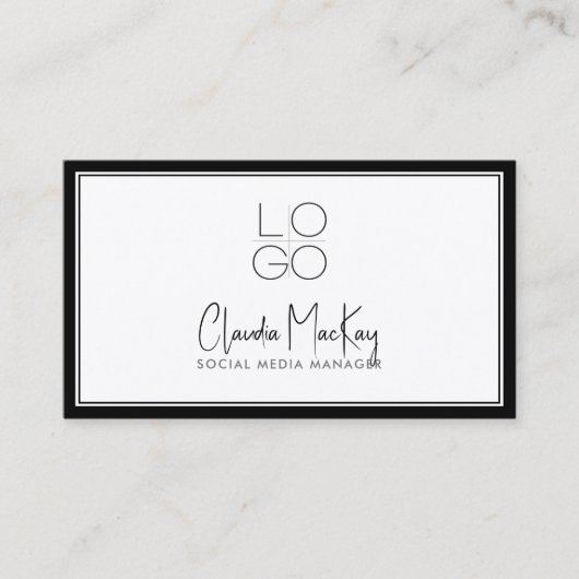 Wit met zwarte rand, Key Line Script 3 QR-code Visitekaartje (Voorkant)