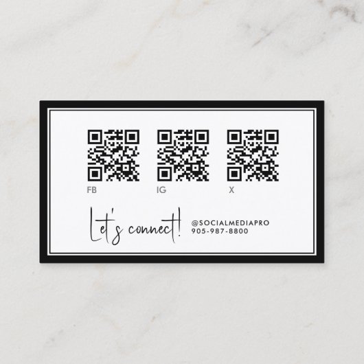 Wit met zwarte rand, Key Line Script 3 QR-code Visitekaartje (Achterkant)