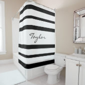 Wit met zwarte streep Aangepaste naam Eenvoudig el Douchegordijn (In situ)