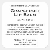 Wit met zwarte tekst lippenbalsem tube label (Voorkant)