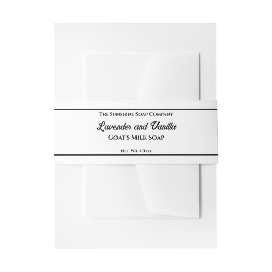 Wit met zwarte tekst zeep buikband uitnodigingen wikkel (Voorkant Voorbeeld)