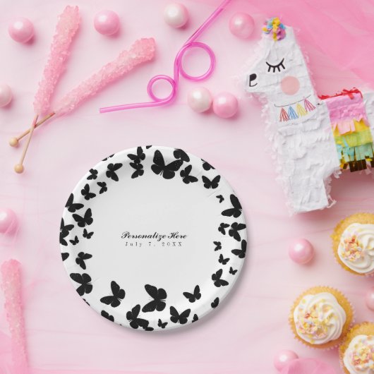Wit met zwarte vlinders Custom Chic Party Papieren Bordje (Feest)