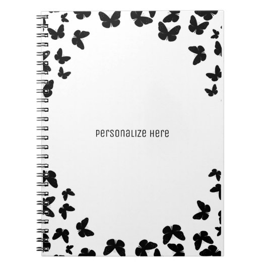 Wit met Zwarte Vlinders Persoonlijk Aangepast Notitieboek (Voorkant)