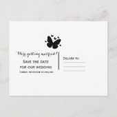 Wit met Zwarte Vlinders Save the Date Aankondigingskaart (Achterkant)