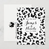 Wit met Zwarte Vlinders Save the Date Aankondigingskaart (Voorkant / Achterkant)