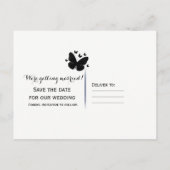 Wit met Zwarte Vlinders Save the Date Aankondigingskaart (Achterkant)