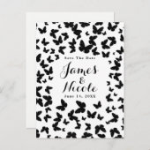 Wit met zwarte vlinders Sla de datum op Aankondigingskaart (Voorkant / Achterkant)